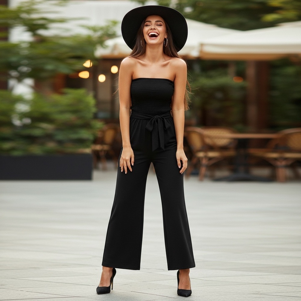 Strapless Jumpsuit Boned Bustier Palazzo Wide Leg XS Coquette Y2K Flowy Dressy